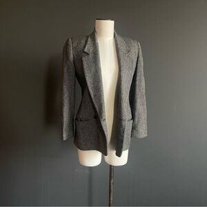 Anne Klein II Gray Herringbone Wool Blazer | Tailored Double Breasted | 4